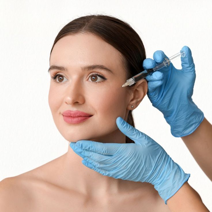 a woman is getting a syringe injected into her face